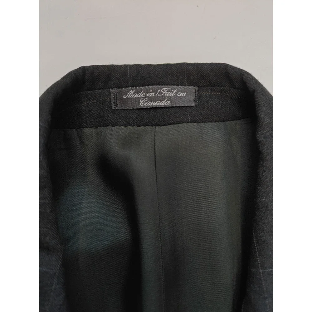 RBM Mens Wool Blazer Sports Coat 41R Gray Windowpane Canada 2 Button P606